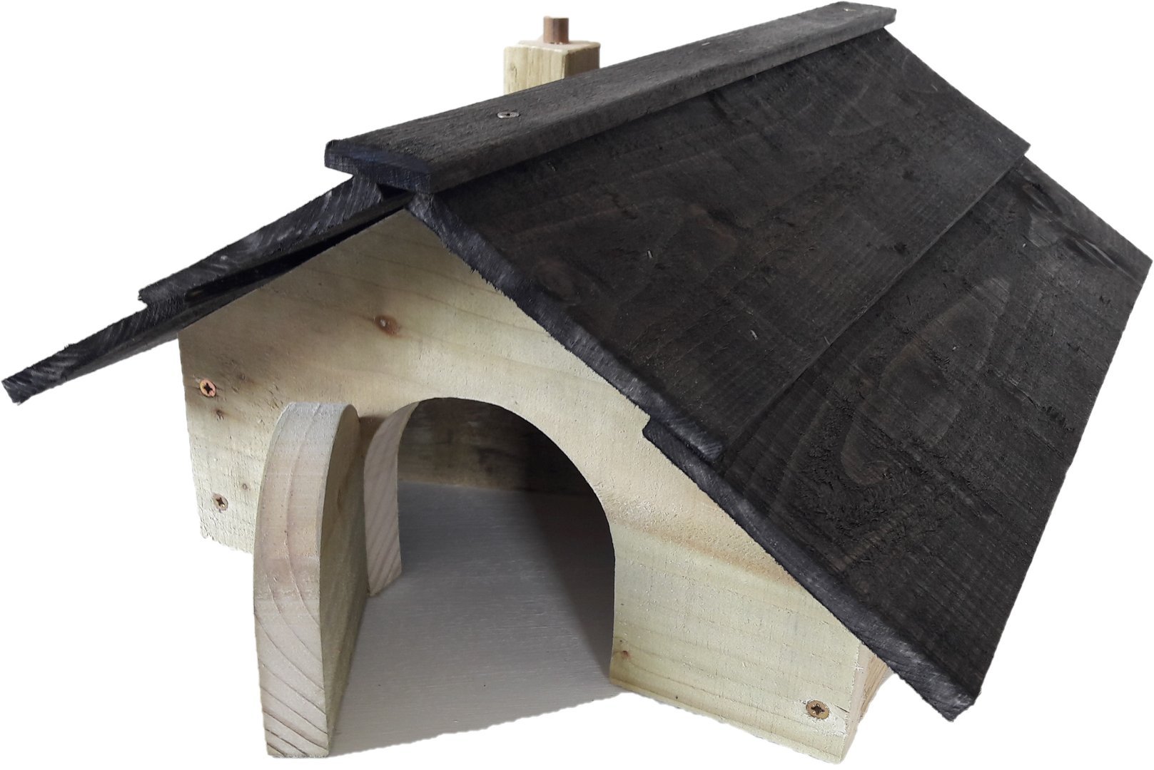 MADE IN THE UK HEDGEHOG HOUSE WITH BLACK TIMBER ROOF INCORPORATING ROOM DIVIDE 
