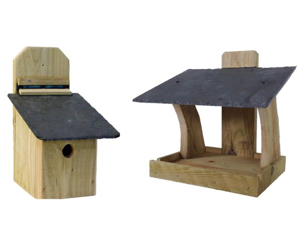 HEAVY DUTY Rustic bird feeder  & Nesting box with NATURAL SLATE ROOF