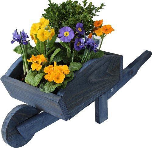 Quality Medium Rustic Wheelbarrow Garden Planter - FULLY ASSEMBLED & PRESSURE TREATED -Mountain Blue
