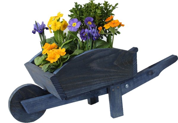 Quality Large Rustic Wheelbarrow Garden Planter - FULLY ASSEMBLED & PRESSURE TREATED -Mountain Blue